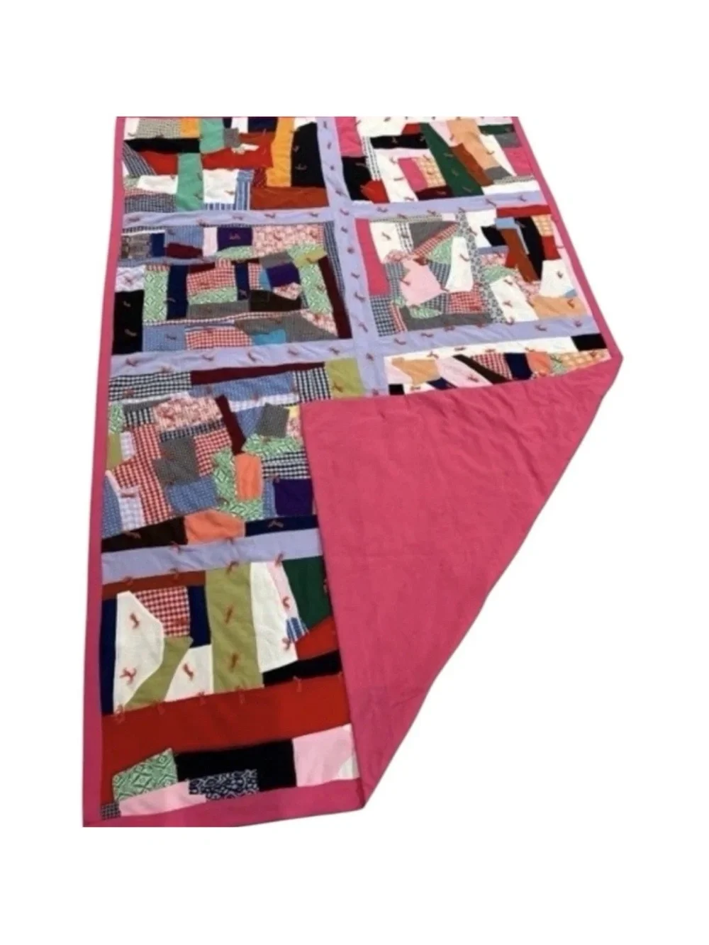 Vintage Patchwork Scrap Crazy Quilt Handmade Hand Tied 1960s 88x57